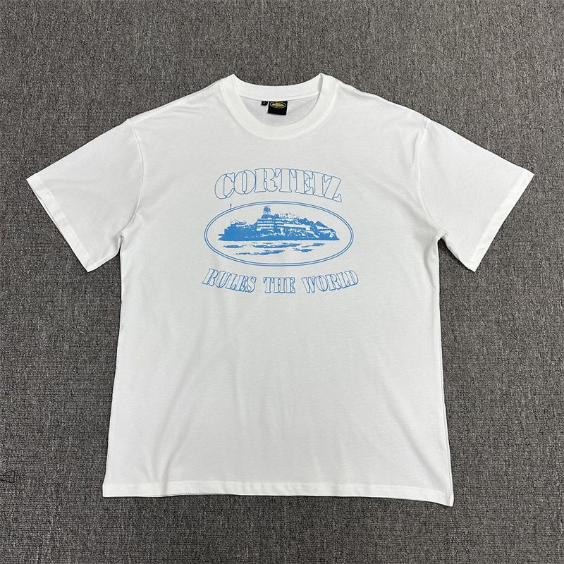 Tshirt Corteiz Rules The World Bleu Clair — vue 1
